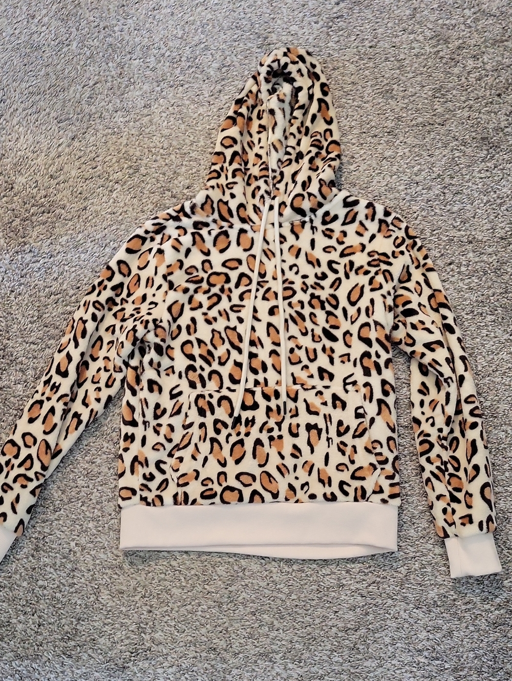 Leopard Print Hooded Women's Sweater - Cream & Tan
